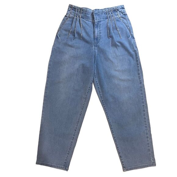 Express rhinestone tapered ankle super high rise baggy jeans size 8 - Picture 3 of 16